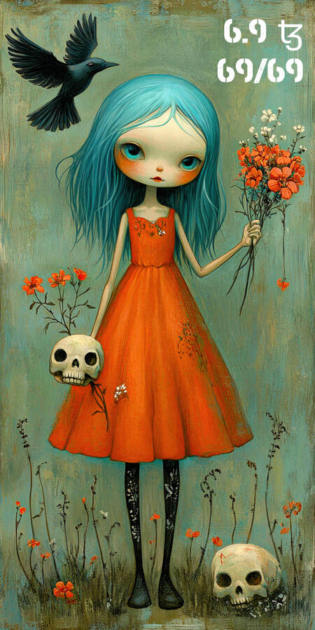 She Waits with Flowers